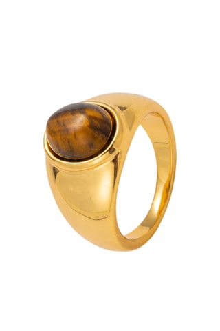 Anillo - Chapado en oro amarillo y ojo de tigre