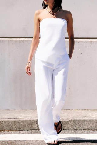 Pantalon en lin taille haute - Blanc