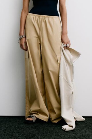 Pantalon cargo taille haute - Beige