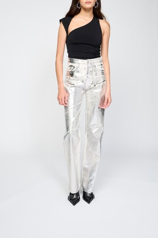 Pantalon droit taille haute - Argenté