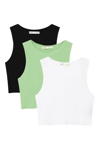 3 crop tops - Vert clair et blanc