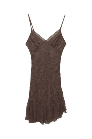 Vestido direito em renda - Castanho