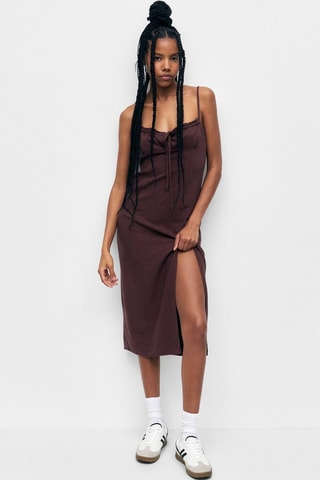 Robe midi en lin - Marron