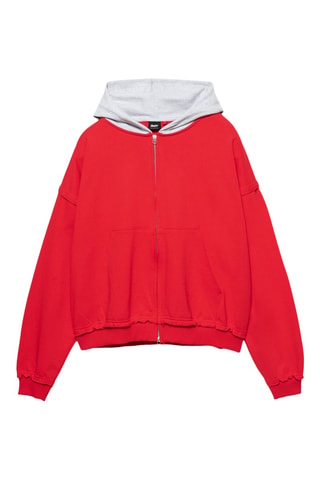 Sweat à capuche - Rouge et gris clair chiné