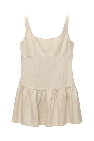 Vestido com folhos em linho - Bege