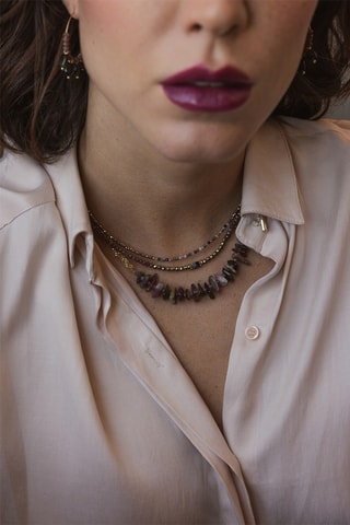 Collier - Rubis zoïsites, labradorites et hématites