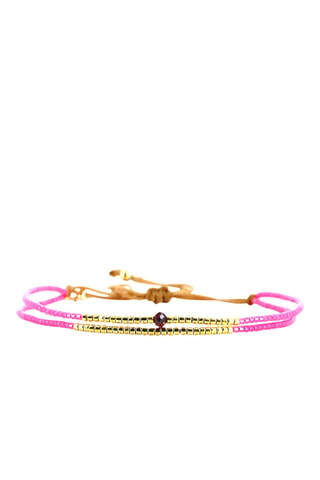 Bracelet Ambre - Doré et fuchsia