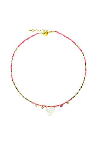 Collier Birdy - Corail rose, hématites, nacre et tourmalines