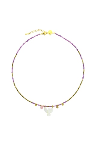 Collier Birdy - Améthystes, hématites, tourmalines et nacre