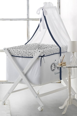 Berceau en bois, ciel de lit et linge de lit Allover cour - Jusqu'à 10 mois - Bleu marine