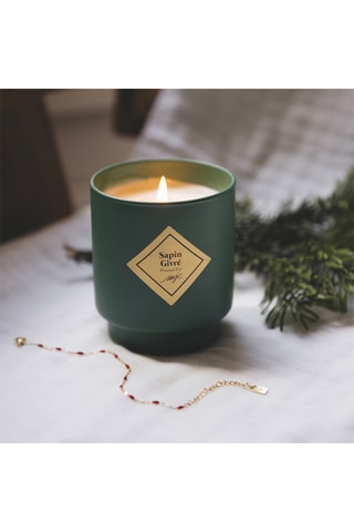Bougie parfumée - Sapin givré - Bracelet acier inoxydable doré & rouge - 200 g