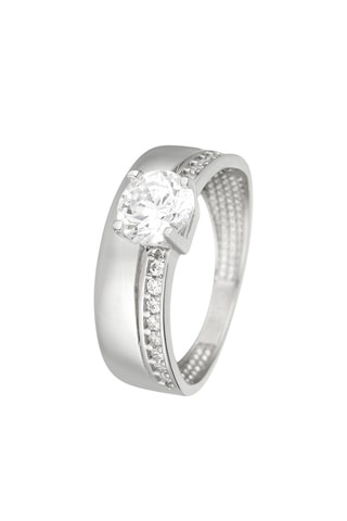 Anello Solitaire Accompagné - Oro bianco