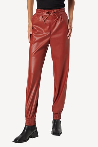 Pantalón slim fit de piel de cordero - Burdeos