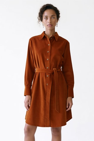 Vestido camisero de pana - Naranja