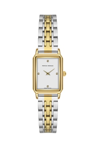 Stalen Quartz Horloge met Diamant - Goudkleurig en Zilverkleurig