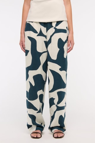 Linnen Broek Straight - Petrolblauw en Wit