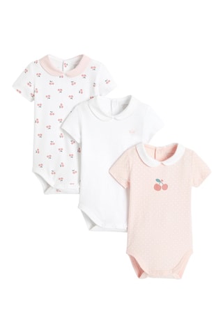 3 bodys - Rose poudré et blanc - Obaibi