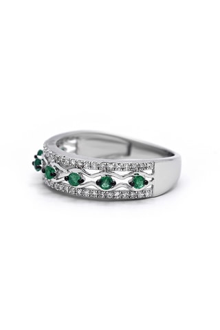 Bague Alienna - Or blanc, diamants et émeraudes