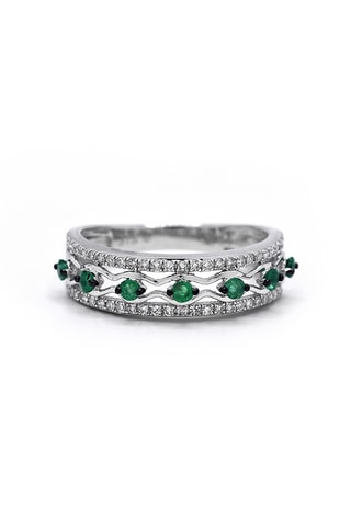 Bague Alienna - Or blanc, diamants et émeraudes