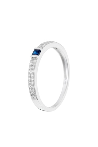 Anello Solitaire Saphir et Diamants - Oro bianco, diamanti e zaffiro