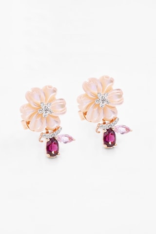 Boucles d'oreilles Lison - Or rose, diamants et nacre