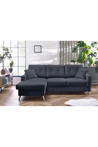 Canapé 4 places d'angle gauche convertible avec coffre Sweden - Gris foncé - Couchage 128 x 196 cm