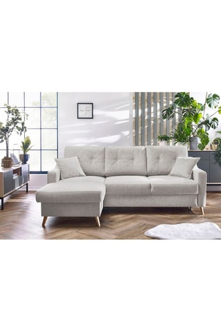 Canapé d'angle gauche convertible Sweden - Crème - Couchage 128 x 196 cm