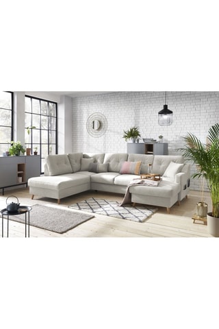 Canapé d'angle panoramique convertible droit Sweden - 
Crème - Couchage 260 x 130 cm