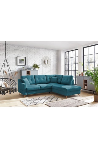 Canapé d'angle droit convertible Sweden - Bleu canard - Couchage 130 x 200 cm