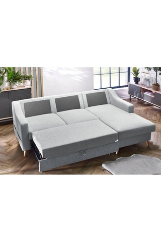 Canapé d'angle droit convertible Sweden - Gris clair - Couchage 128 x 196 cm