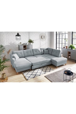 Canapé d'angle gauche panoramique convertible Sweden - Gris - Couchage 260 x 130 cm
