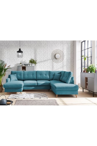 Canapé d'angle panoramique gauche convertible Sweden - Turquoise - Couchage 130 x 260 cm