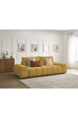 Canapé droit convertible Everest - Jaune - 3 places - En tissu toucher velours