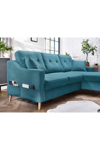Canapé d'angle droit convertible Sweden - Bleu canard - 4 places - En tissu structuré