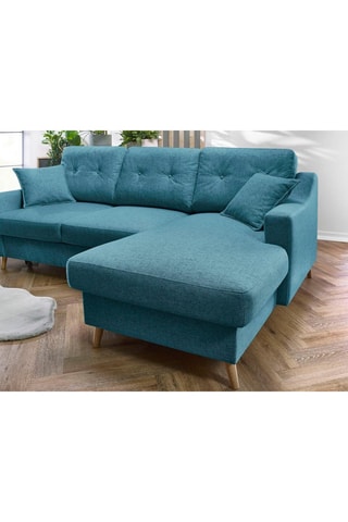 Canapé d'angle droit convertible Sweden - Bleu canard - 4 places - En tissu structuré