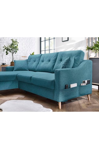 Canapé d'angle gauche convertible Sweden - Bleu canard - 4 places - En tissu structuré
