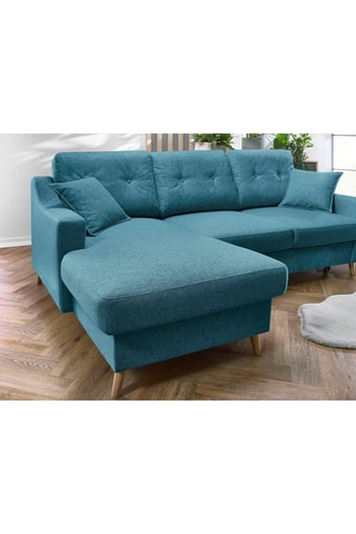 Canapé d'angle gauche convertible Sweden - Bleu canard - 4 places - En tissu structuré