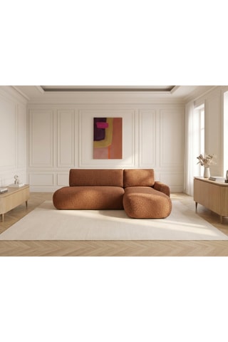Canapé d'angle droit convertible Tango - Orange - 3 places - En tissu bouclette