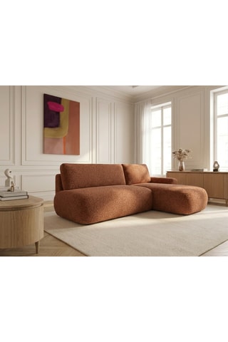 Canapé d'angle droit convertible Tango - Orange - 3 places - En tissu bouclette