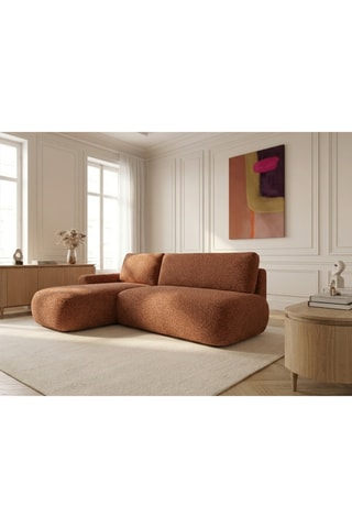 Canapé d'angle gauche convertible Tango - Orange - 3 places - En tissu bouclette