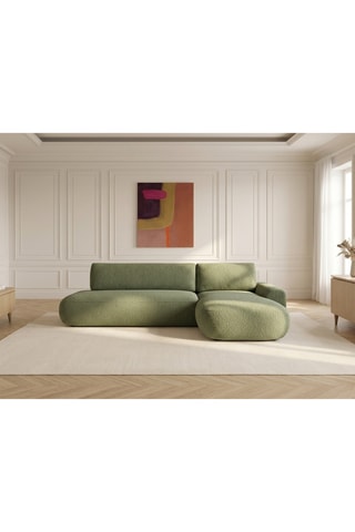 Canapé d'angle droit convertible Tango - Vert - 3 places - En tissu bouclette