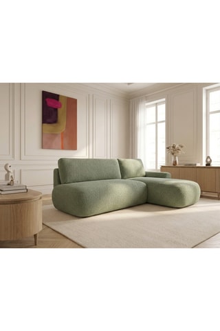 Canapé d'angle droit convertible Tango - Vert - 3 places - En tissu bouclette