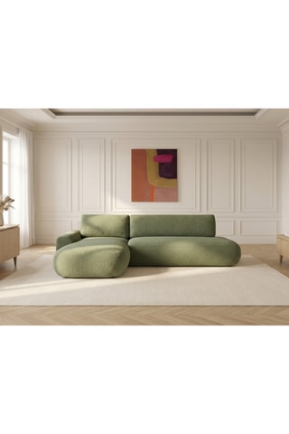 Canapé d'angle gauche convertible Tango - Vert - 3 places - En tissu bouclette
