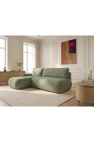 Canapé d'angle gauche convertible Tango - Vert - 3 places - En tissu bouclette