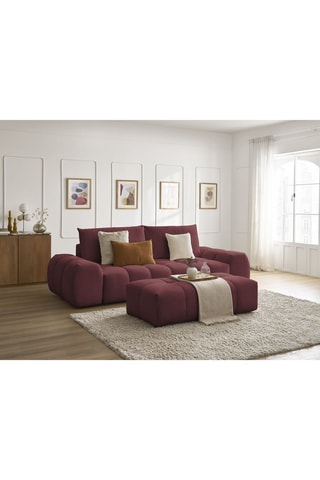 Canapé droit convertible et pouf Everest - Bordeaux - 3 places - En tissu toucher velours