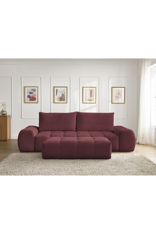 Canapé droit convertible et pouf Everest - Bordeaux - 3 places - En tissu toucher velours