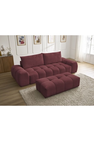 Canapé droit convertible et pouf Everest - Bordeaux - 3 places - En tissu toucher velours