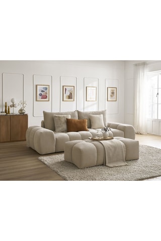 Canapé droit convertible et pouf Everest - Beige - 3 places - En tissu structuré