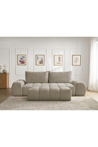 Canapé droit convertible et pouf Everest - Beige - 3 places - En tissu structuré