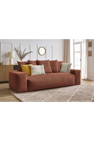 Canapé droit convertible Voltaire - Orange - 3 places - En tissu toucher velours